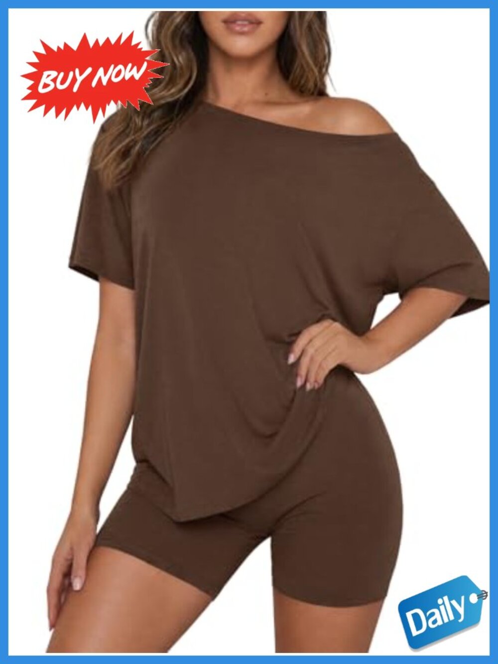 Women's 2 Piece Lounge Set Oversized T Shirt & Biker Shorts Summer Matching